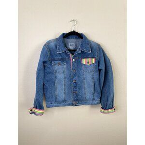 Tie One On NY Denim Jacket Large Multicolor Large Pockets Cuffs 100% Cotton